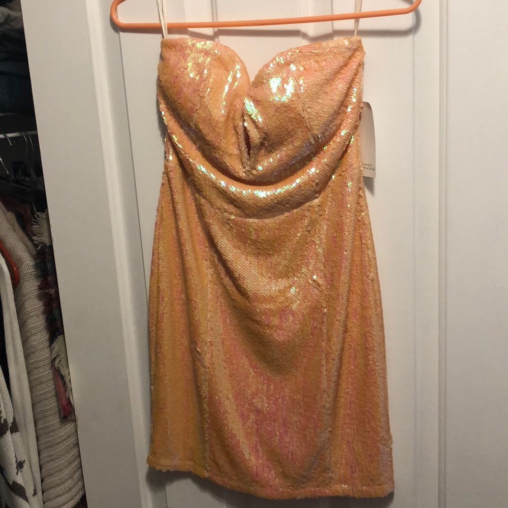 Light pink strapless sparkle dress
